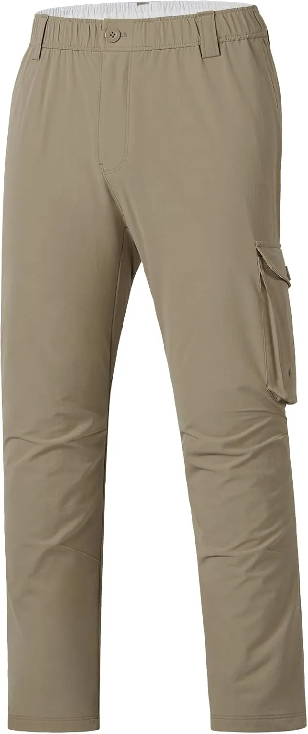BASSDASH Men's Fishing Cargo Pants Water Resistant Quick Dry Lightweight UPF 50  for Outdoor Hiking Elastic Waist Pants FP05M