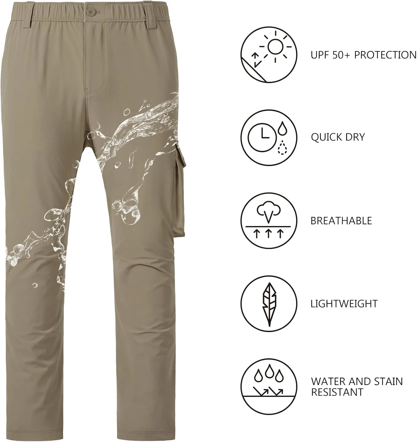 BASSDASH Men's Fishing Cargo Pants Water Resistant Quick Dry Lightweight UPF 50  for Outdoor Hiking Elastic Waist Pants FP05M
