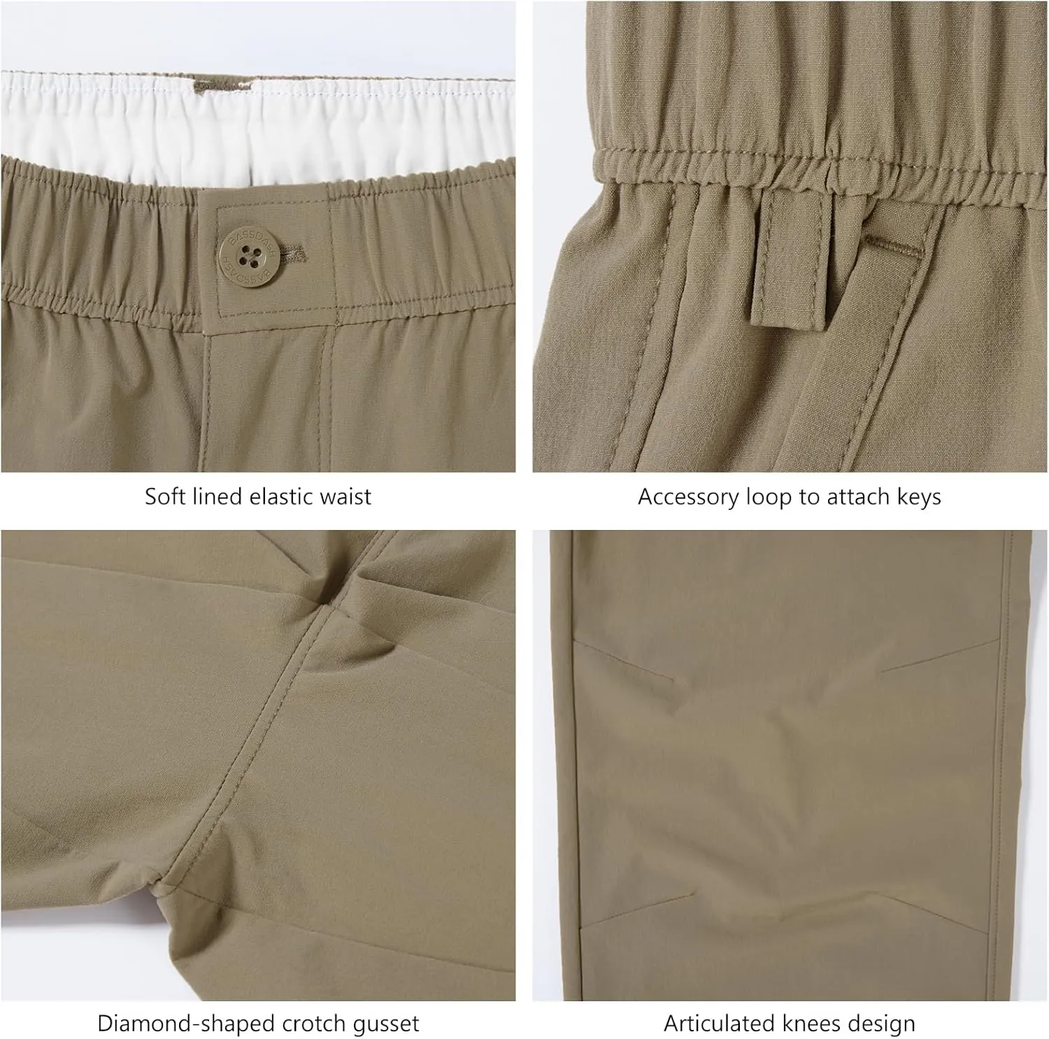 BASSDASH Men's Fishing Cargo Pants Water Resistant Quick Dry Lightweight UPF 50  for Outdoor Hiking Elastic Waist Pants FP05M