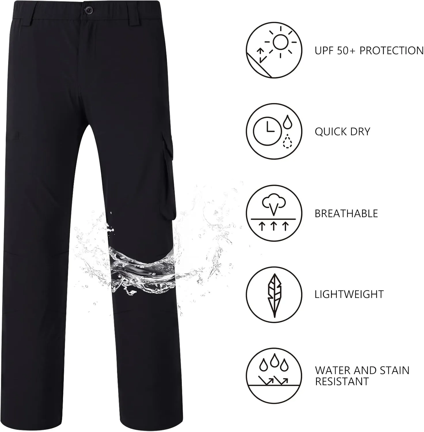 BASSDASH Men's Fishing Cargo Pants Water Resistant Quick Dry Lightweight UPF 50  for Outdoor Hiking Elastic Waist Pants FP05M