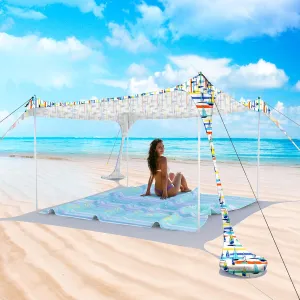 Beach Tent Pop Up Sun Shade Canopy Sun Shelter UPF50  with 4 Stability Poles/Carry Bag/Ground Pegs/Sand Shovel/Windproof Ropes Portable Outdoor Family Sunshade for Beach Camping Fishing Picnic