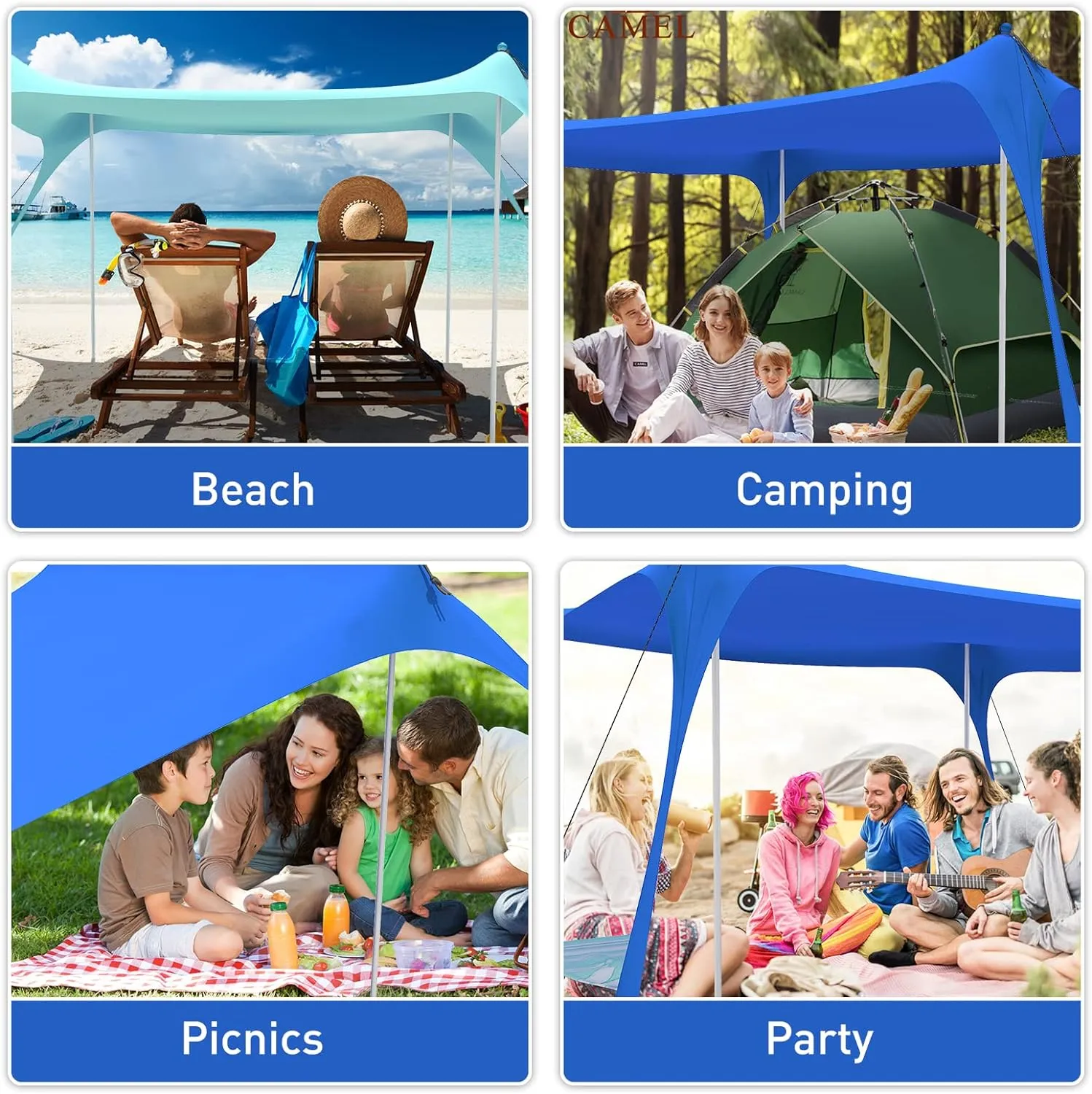 Beach Tent Pop Up Sun Shade Canopy Sun Shelter UPF50  with 4 Stability Poles/Carry Bag/Ground Pegs/Sand Shovel/Windproof Ropes Portable Outdoor Family Sunshade for Beach Camping Fishing Picnic