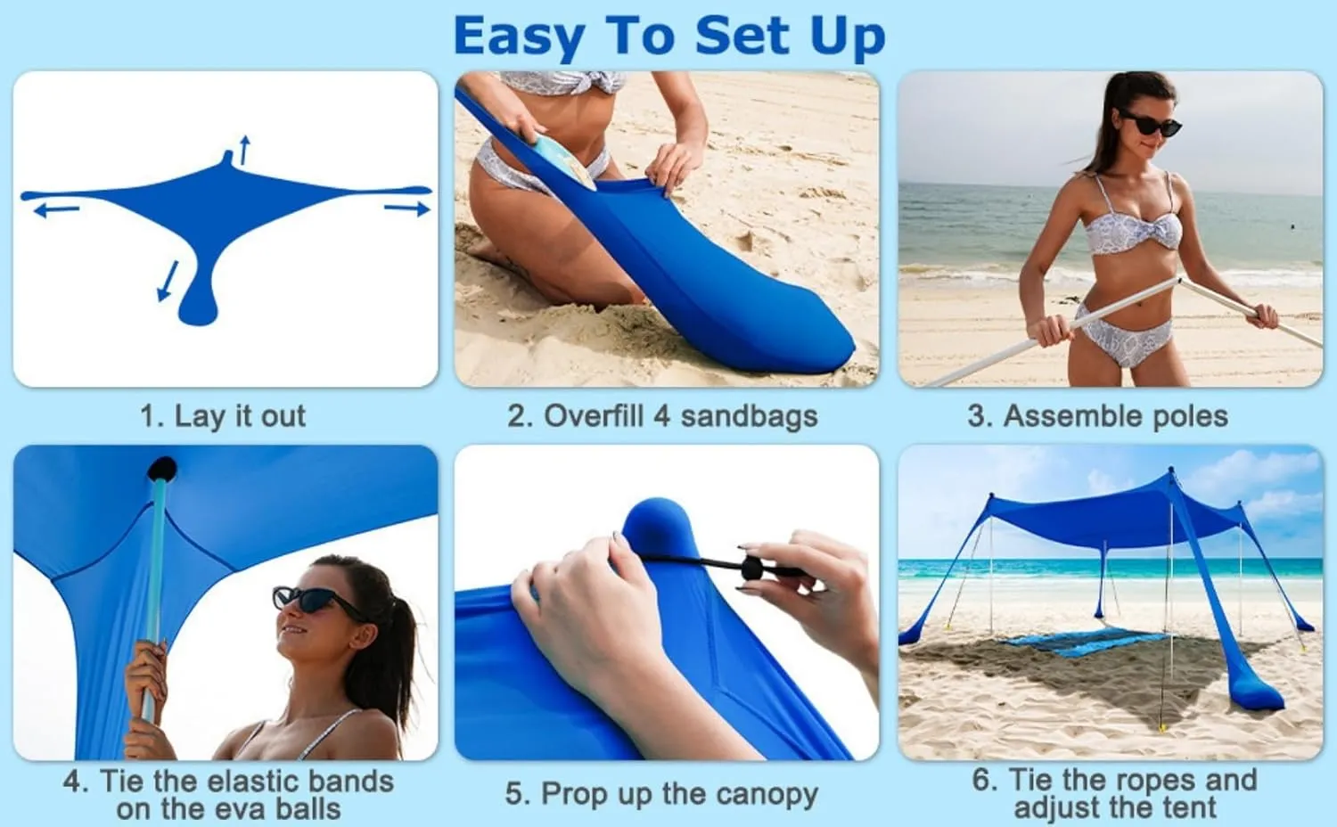 Beach Vacation Essentials Beach Tent, Durable and Spacious Outdoor pop up Awning for Camping, Fishing and Backyard Entertaining (Blue,Aluminum Rod)