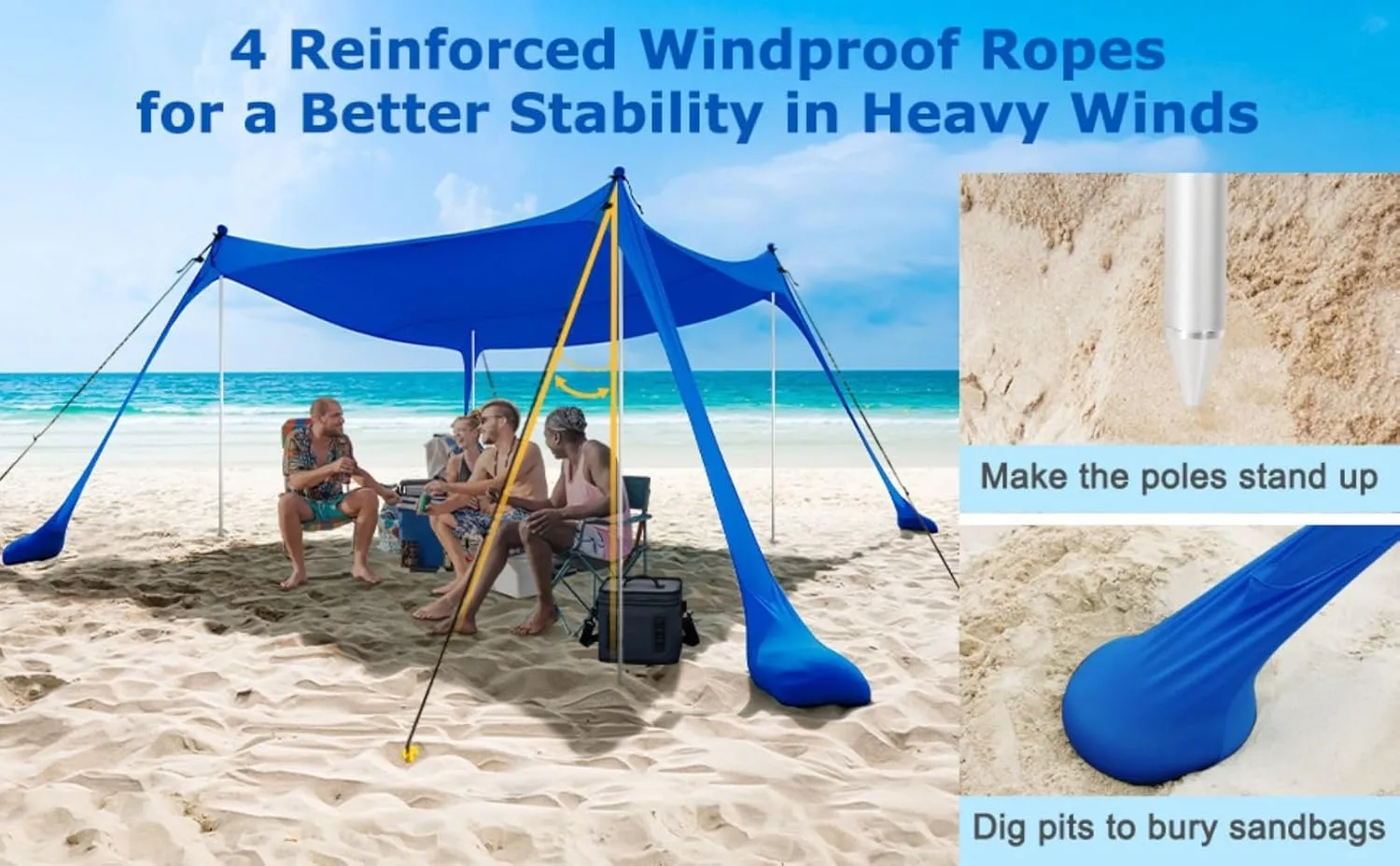 Beach Vacation Essentials Beach Tent, Durable and Spacious Outdoor pop up Awning for Camping, Fishing and Backyard Entertaining (Blue,Aluminum Rod)
