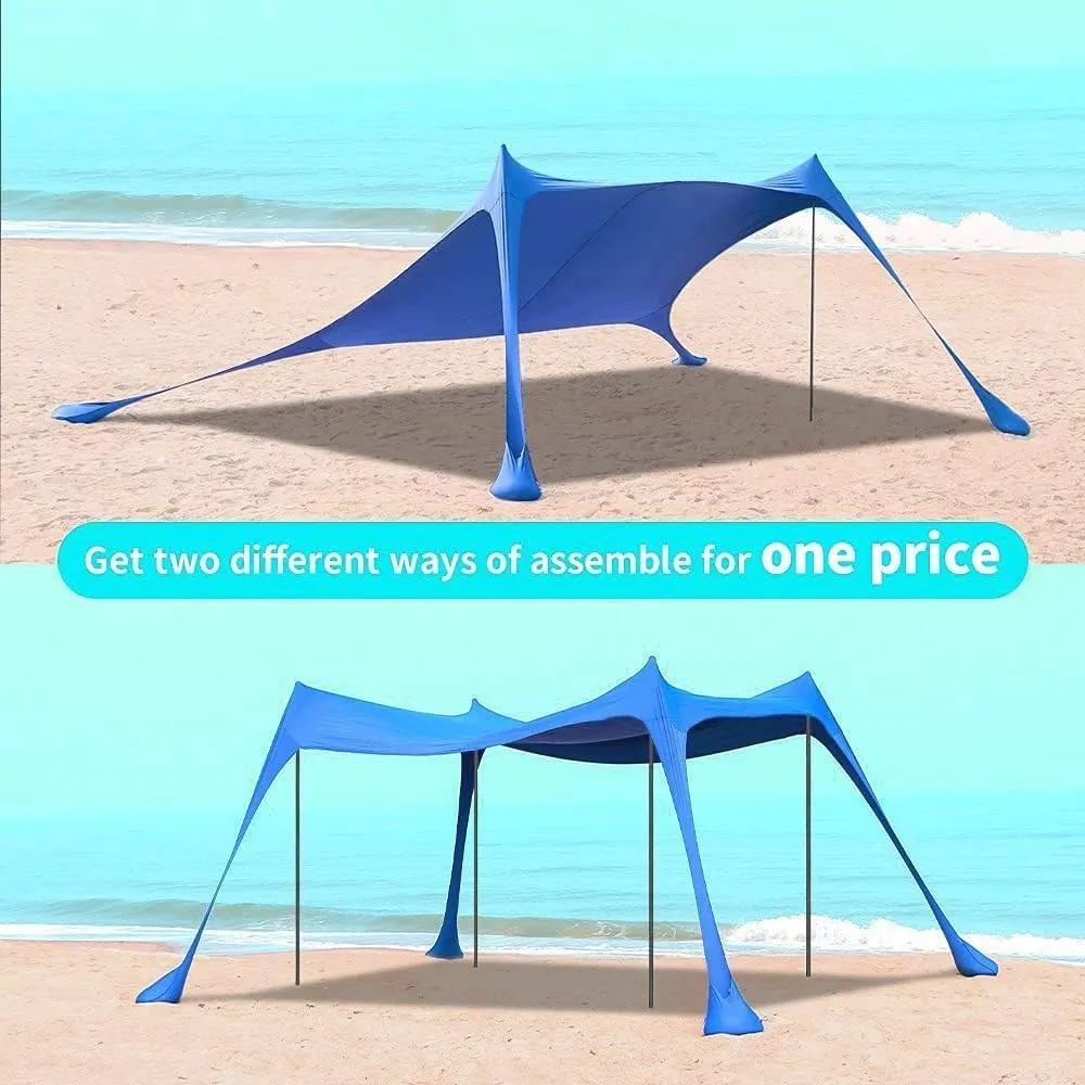 Beach Vacation Essentials Beach Tent, Durable and Spacious Outdoor pop up Awning for Camping, Fishing and Backyard Entertaining (Blue,Aluminum Rod)