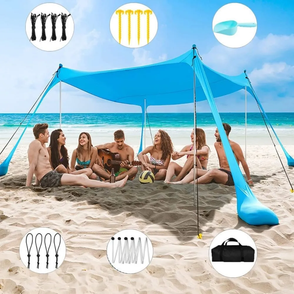 Beach Vacation Essentials Beach Tent, Durable and Spacious Outdoor pop up Awning for Camping, Fishing and Backyard Entertaining (Blue,Aluminum Rod)