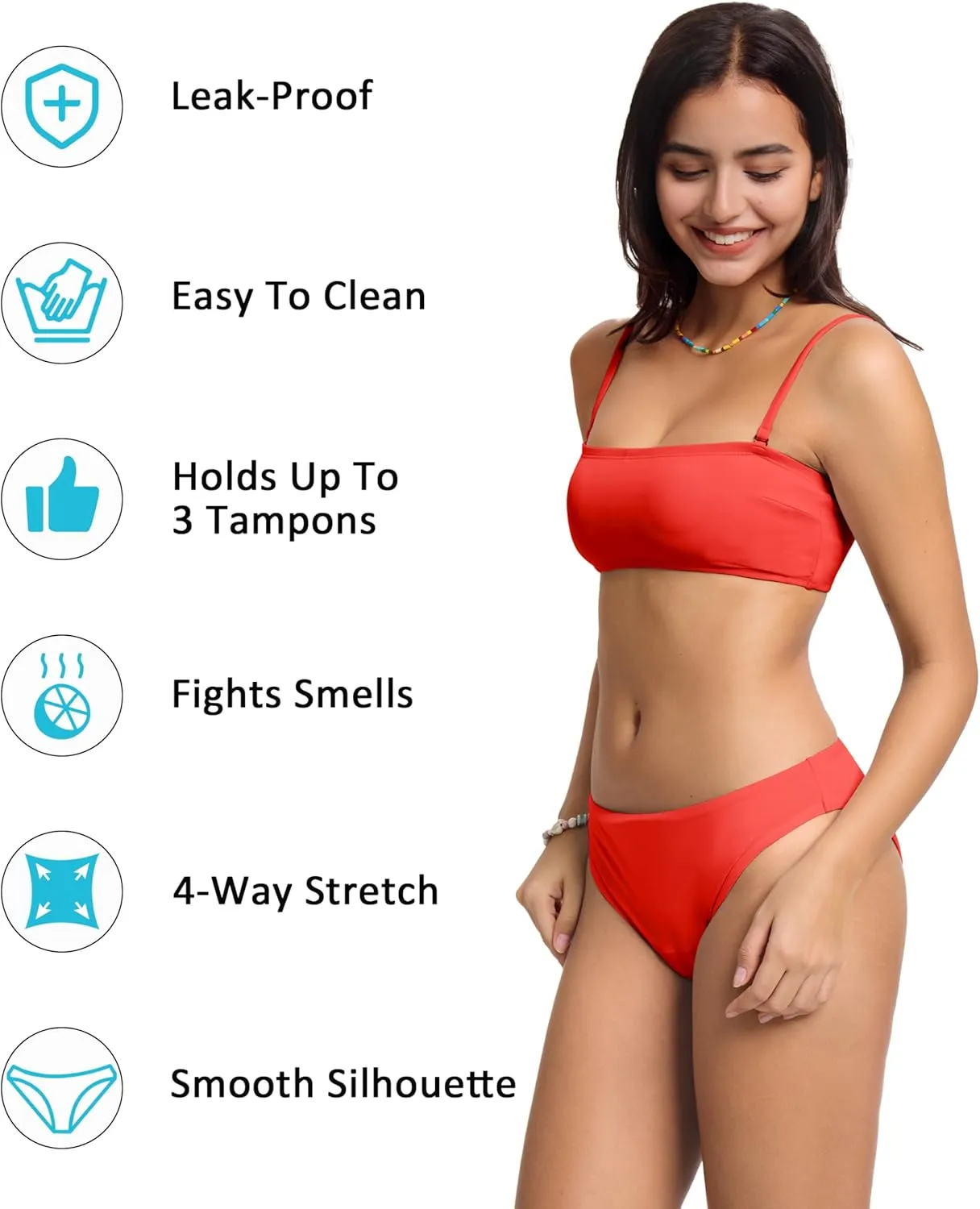 Beautikini Period Swimwear Bikini Menstrual Swim Bottoms Leakproof Low Waisted Period Bathing Suit Bottoms for Teen Girls