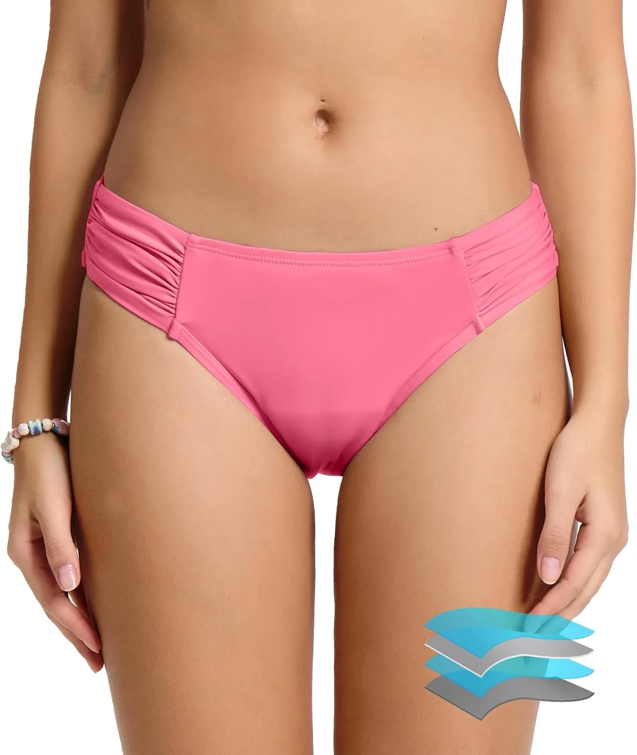 Beautikini Period Swimwear Menstrual Leakproof Low Waist Ruched Bikini Bottom Bathing Suit Shorts for Teen Girls