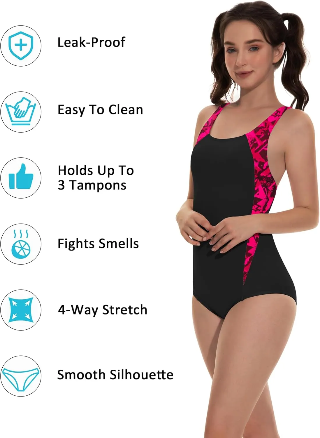 Beautikini Period Swimwear One Piece Leakproof Athletic Racerback Swimsuit Menstrual Sporty Bathing Suit for Teen Girls Women