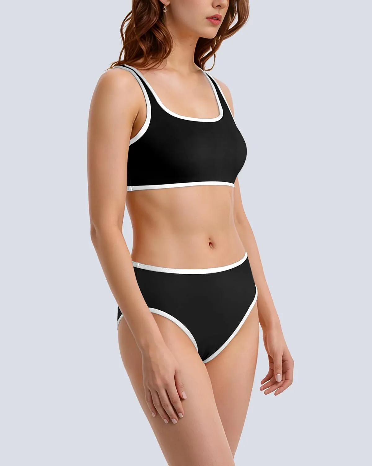 Beautikini Period Swimwear Sporty Two Piece Menstrual Swimsuits Leakproof Bikini Set Bathing Suits for Teen Girls Women