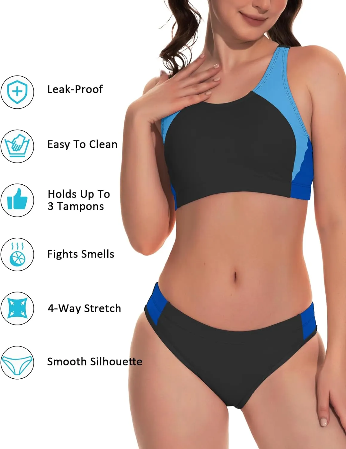 Beautikini Period Swimwear Two Piece Menstrual Leakproof Swimsuit Sporty Bikini Sets Bathing Suit for Teen Girl