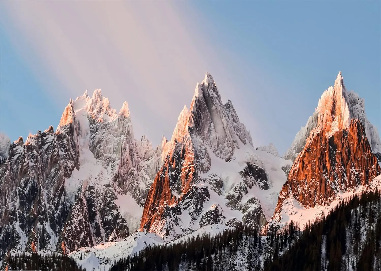 BELECO 15x8ft Fabric Winter Snow-Covered Mountains Photography Backdrop Three Mountain Peaks Alpine Scenery Pine Forest Background Outdoor Adventure Hiking Climing Travel Portrait Photo Props