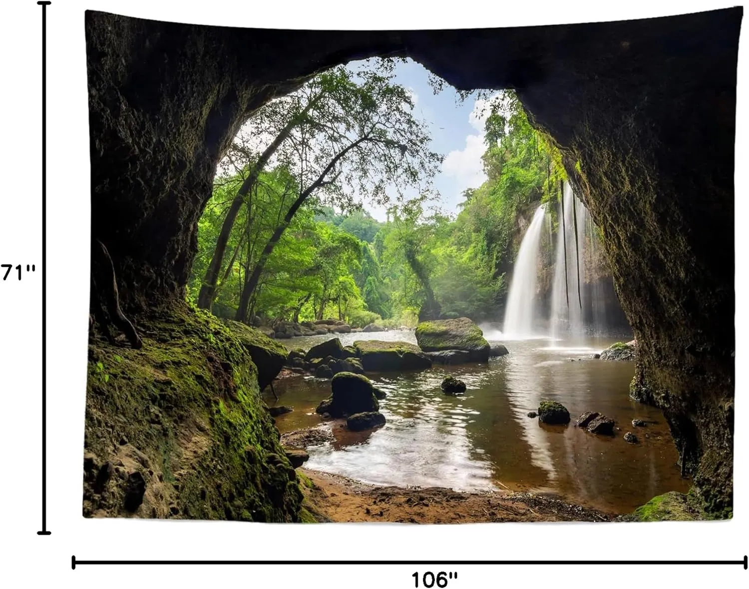 BELECO 9x6ft Fabric Mountain Cave Photography Backdrop Waterfall and Lake Green Forest Nature Falls Background Wallpaper Home Decor Outdoor Travel Adventure Hiking Camping Portrait Photoshoot Props