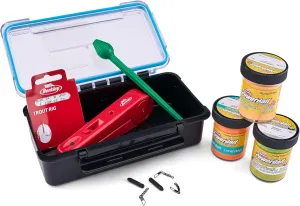 Berkley PowerBait Trout Dough Molding Starter Kit, Waterproof Box Includes 3 Jars of Trout Dough, 1 Molder, 1 Honeyworm Mold, and 1 Spoon Mold, 1 Hook Remover, 10 Trout Rigs, 3 Swivels, and 2 Weights