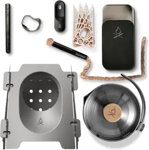 Überleben Kessel Camping Kettle, Stöker Wood Burning Stove & FIREKIT Bundle - Stainless Steel Kettle, Portable Wood Stove & Fire Starter Kit - Complete Bushcraft Cooking & Fire Starting Essentials