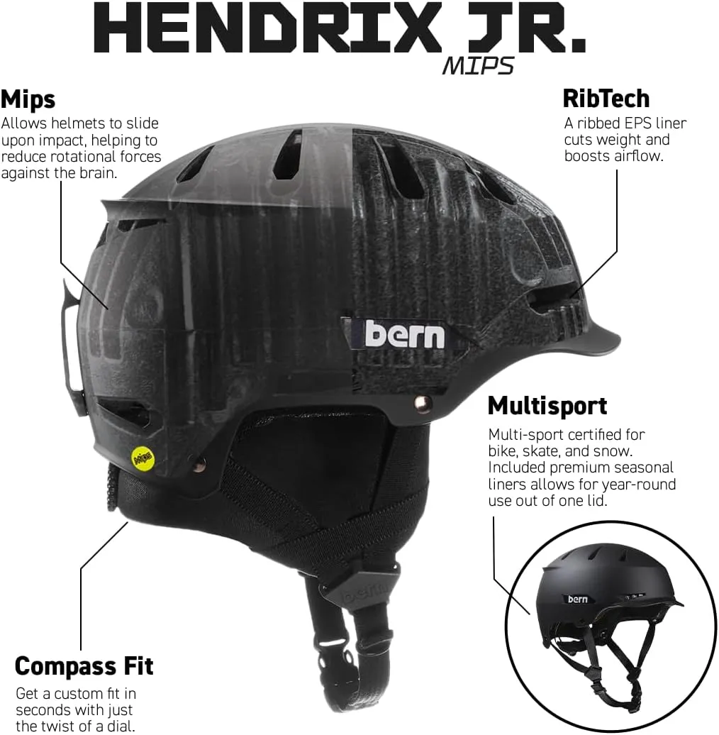 BERN Hendrix Adult Snowsports Ski and Snowboard Helmet, Brim Style, CPSC, CE Multisport Safety Certified, MIPS Rotational Impact Protection, Adjustable Fit, Removable Liner, Anti-Fog Ventilation