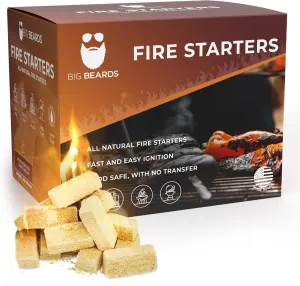 Big Beards Natural Wood Fire Starters, Waterproof and Odorless, for Campfires, Grills, BBQs, Fireplace, Chimney, Wood Stoves, Charcoal Starter, Pizza Ovens