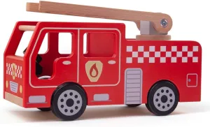Bigjigs Toys City Wooden Fire Engine - Toy Fire Engine with Swivel Ladder, Kids Emergency Toy Vehicle for Ages 3 Years  , Quality Fire Engine Toys for Pretend Play