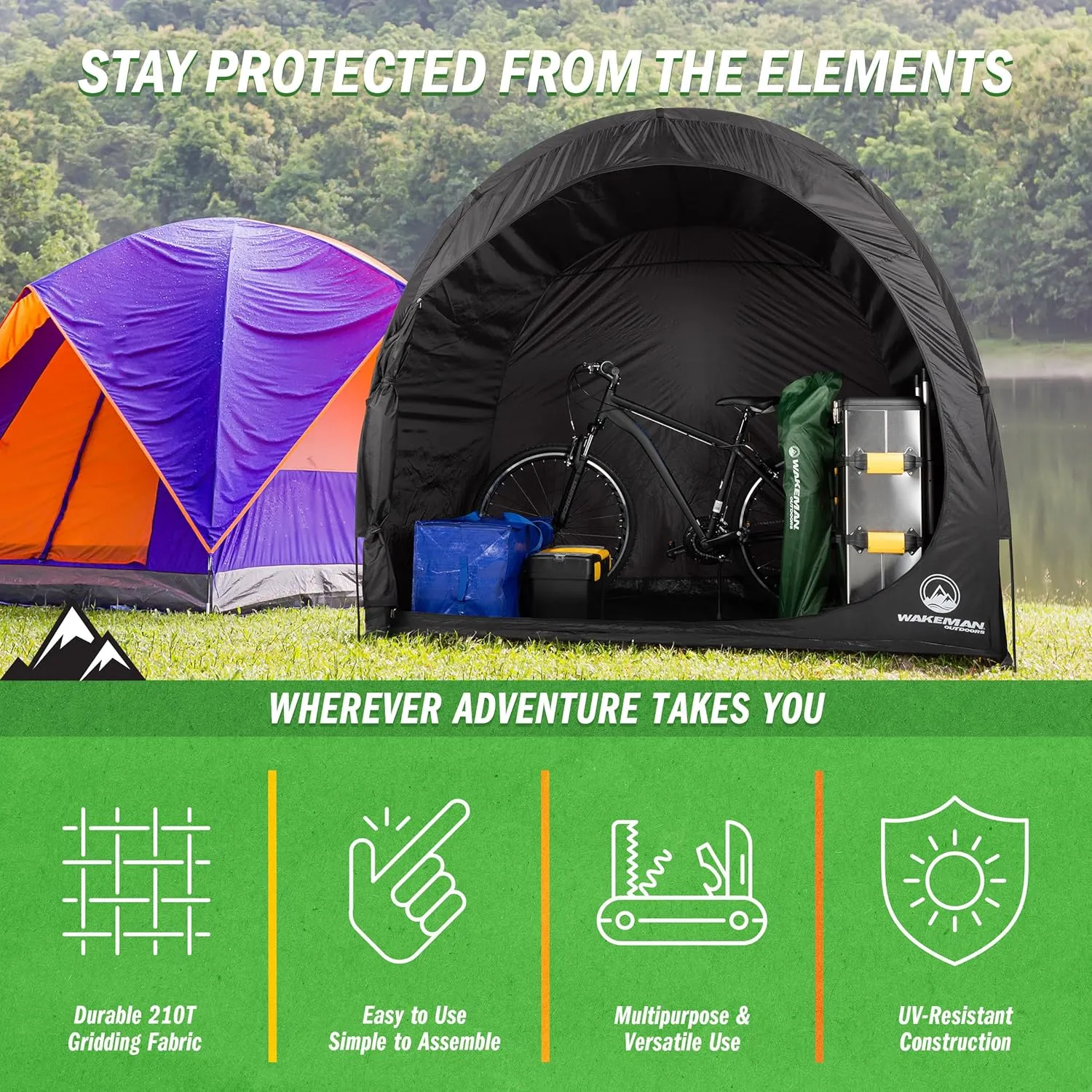 Bike Storage Shed - 6.5x5.3x5.3 Bike Cover Holds up to 4 Bicycles - Water and UV-Resistant Pop Up Tent with Carry Bag by Wakeman Outdoors (Black)