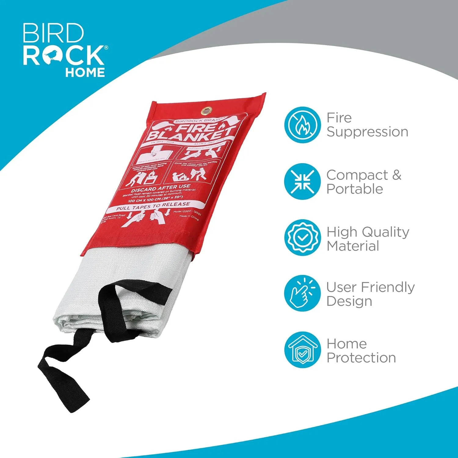 BIRDROCK HOME Fire Blanket for Home and Kitchen | Emergency Supplies for Small Fires | CE Safety Standard Approved | Fiberglass Fire Suppression, Mess-Free | Ideal for Camping Vehicle Kits | 4 Pack