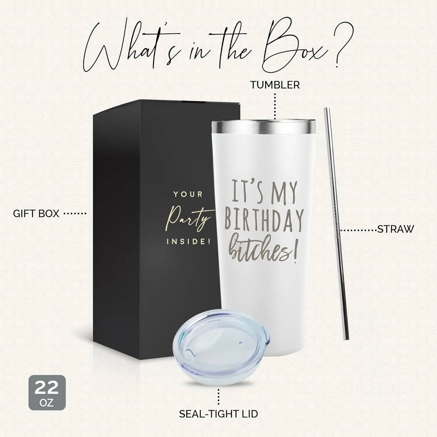 Birthday Bitches Wine Tumbler – 22 oz Stainless Steel Insulated Cup, Unique Gift for Women, Stylish Fun & Sassy Birthday Glasses & Cups