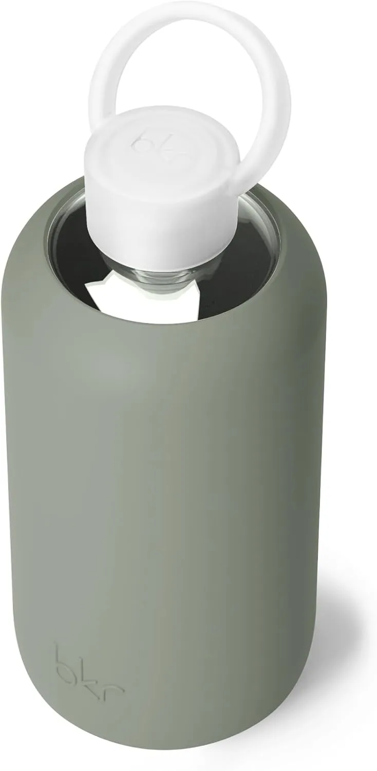 bkr - Big Smooth - Reusable Glass Water Bottle - Leakproof, Durable, Workout & Travel Friendly, Carrying Loop - Dishwasher Safe - Removable Silicone Sleeve - BPA Free - 1L (32 oz)