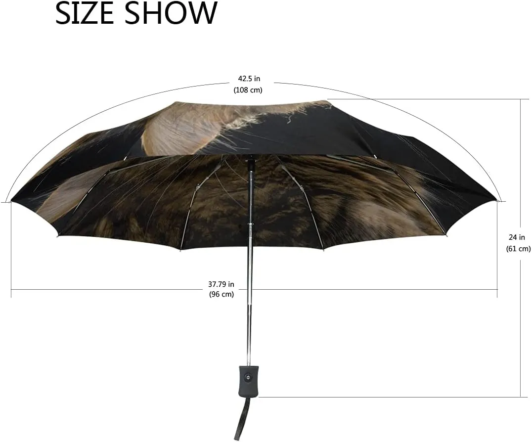 Black Compact Travel Umbrella Maine Coon Cat Auto Open Close Umbrella Windproof Anti-UV