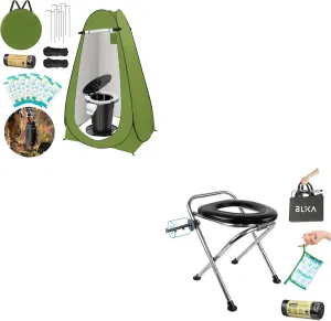 BLIKA Portable Toilet Kit for Camping, Camp Toilet with Pop-Up Privacy Tent, Toilet Bags and Eco Absorbent Gel, Foldable Portable Toilet for Adults, Portable Outdoor Shower Tent Camp Toilet