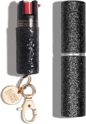 BLINGSTING Pepper Spray & Lipstick Stun Gun Kit - Professional Grade, Maximum Strength Pepper Spray & Compact Stun Gun with LED Flashlight & Rechargeable Battery