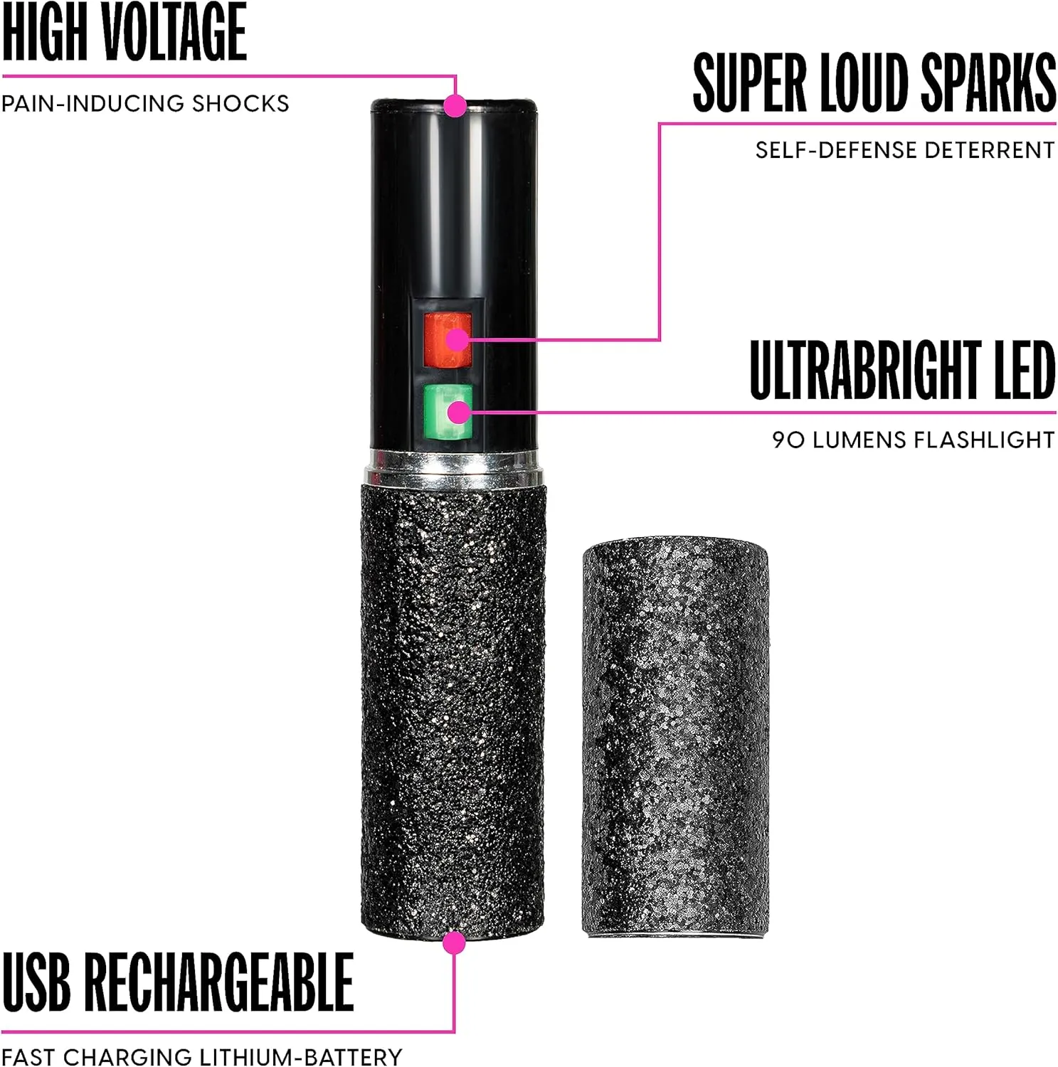 BLINGSTING Pepper Spray & Lipstick Stun Gun Kit - Professional Grade, Maximum Strength Pepper Spray & Compact Stun Gun with LED Flashlight & Rechargeable Battery