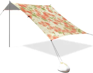 Blooming Pink Small Flowers Beach Cabana Tent UPF50 Easy Setup Large Sun Shelter with Sandbags & Sand Shovel for Camping, Picnics, Backyard & Fishing