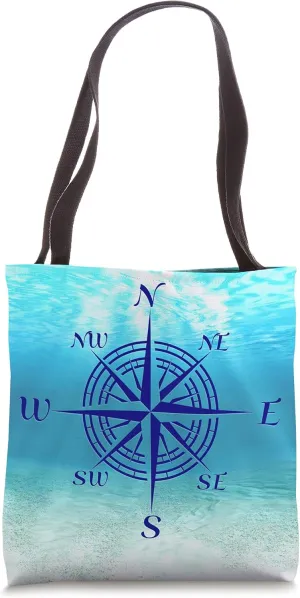 Blue Sailor Compass Rose Vintage Nautical Sailing Tote Bag