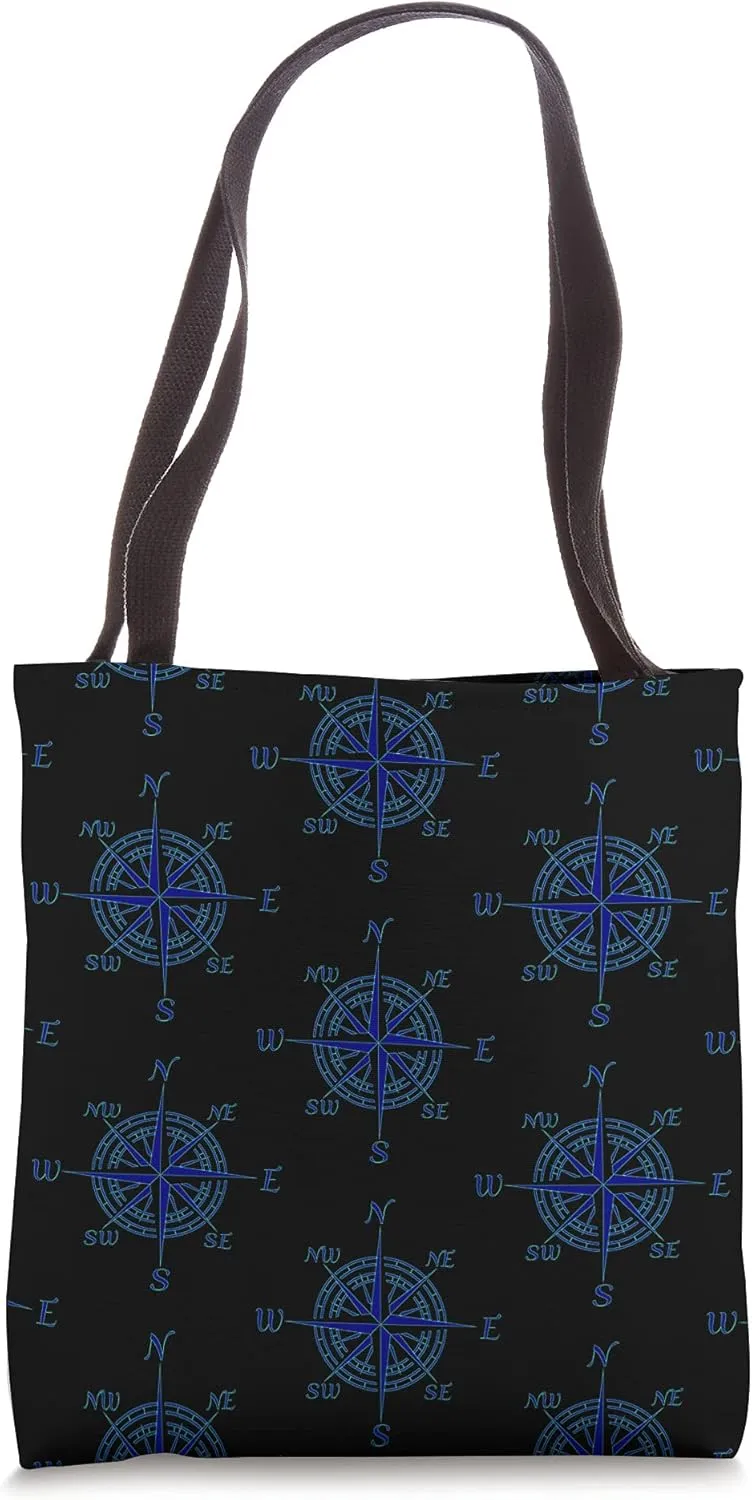 Blue Sailor Compass Rose Vintage Nautical Sailing Tote Bag
