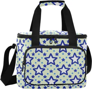 Blue Stars Dot Yellow Large Capacity Large Capacity Insulated Cooler Bag Hot or Cold Carrier Collapsible Leak Proof Insulated Bag with Handles for Beach Travel Picnics