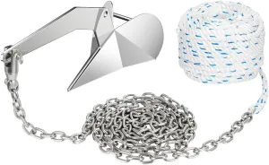 Boat Anchor Kit Set Stainless Steel Delta Anchor with Short-Link Chain & Rope & Swivel
