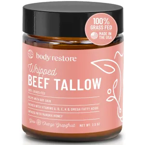 Body Restore Grass Fed Whipped Beef Tallow for Skin, Face, Body, Dry Skin - with Manuka Honey, Jojoba Oil, Fathers Day Unique Gifts for Dad, Grandpa, Son, Best Friend, Travel Essentials - Citrus