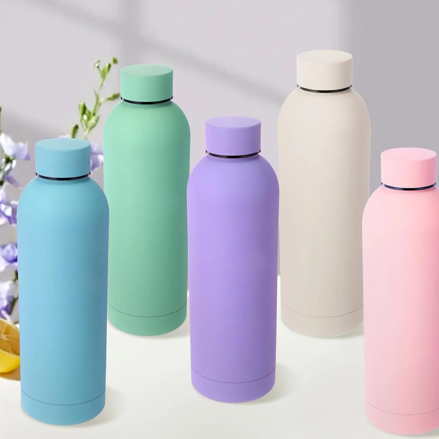 Bokon 10 Pcs Stainless Steel Water Bottle Bulk Double Layer Vacuum 17 oz Small Mouth Sport Insulated Metal Graduation Teacher CNA Gift Reusable Flask Leakproof Lid for Cyclist Runner