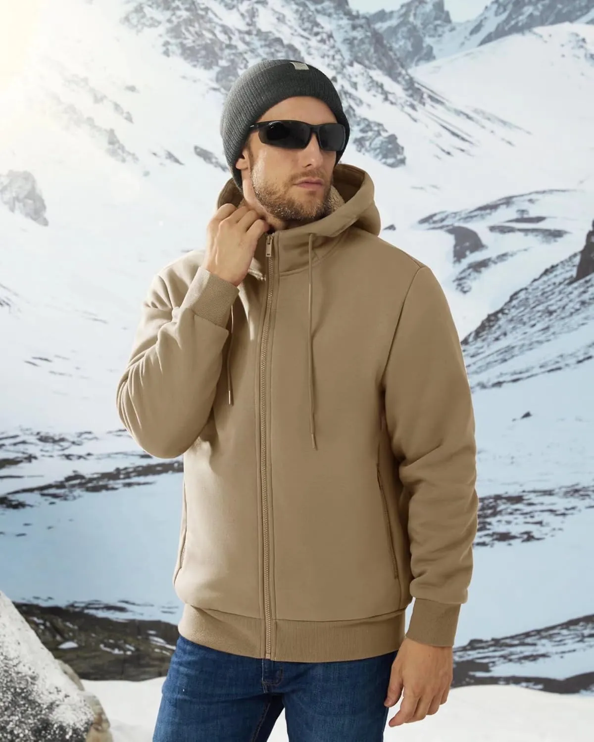 Boladeci Men's Sherpa Lined Hoodie Jacket Winter Warm Heavy Weight Zip Up Hooded Sweatshirt Thick Fleece Coats