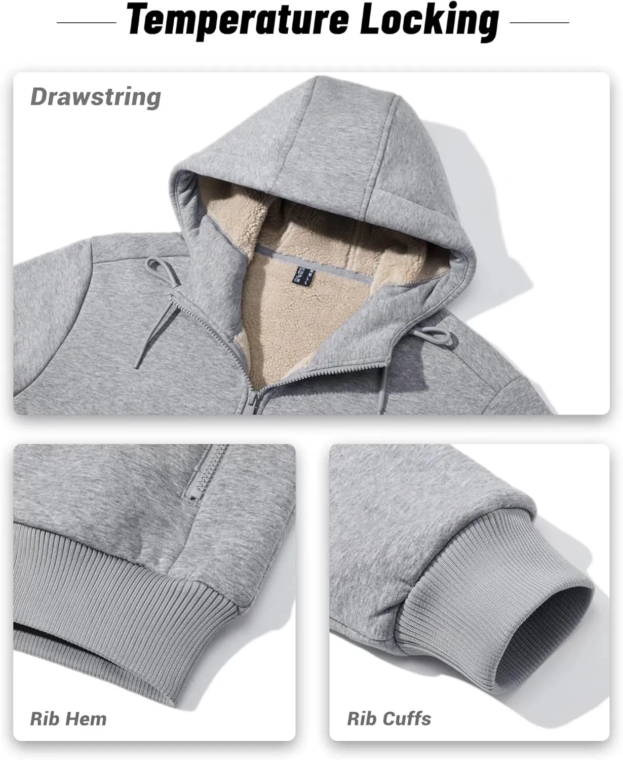 Boladeci Men's Sherpa Lined Hoodie Jacket Winter Warm Heavy Weight Zip Up Hooded Sweatshirt Thick Fleece Coats