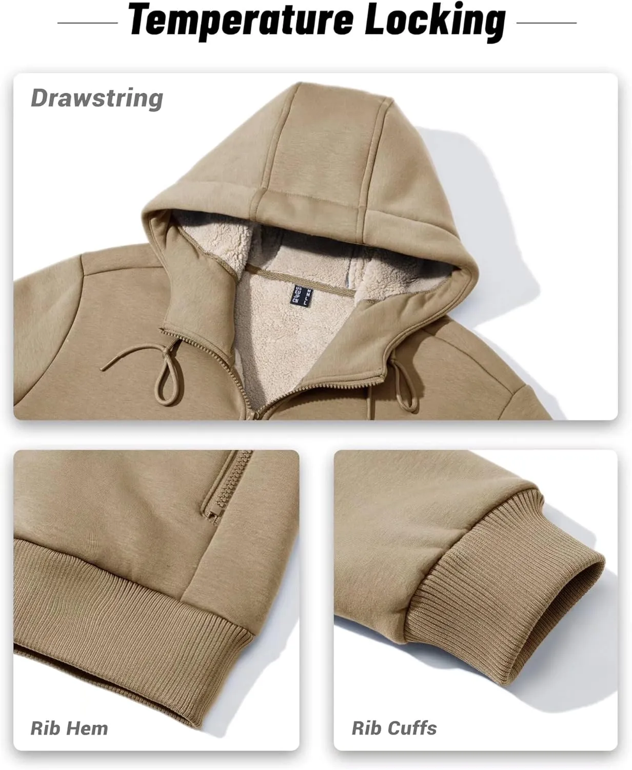Boladeci Men's Sherpa Lined Hoodie Jacket Winter Warm Heavy Weight Zip Up Hooded Sweatshirt Thick Fleece Coats