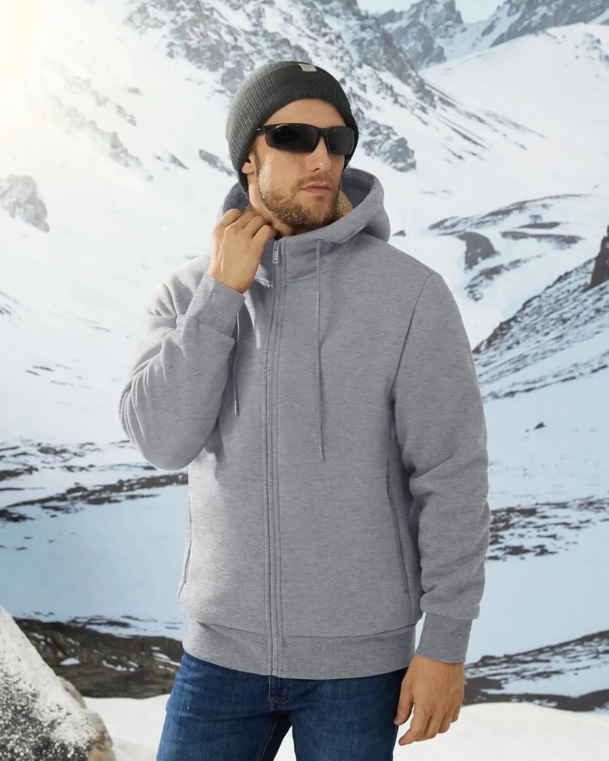 Boladeci Men's Sherpa Lined Hoodie Jacket Winter Warm Heavy Weight Zip Up Hooded Sweatshirt Thick Fleece Coats