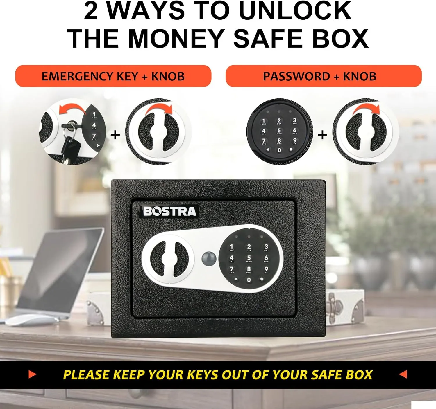 Bostra Fireproof Safe Box with Sensor Light & Fireproof Bag, Money Safe Box with Digital Keypad,Security Safe Box for Home, 0.23 Cubic Small Safe with Keys & Pass Code for Cash Jewelry Silver