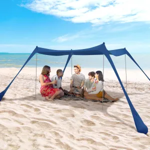 BOTINDO Family Beach Tent Canopy Sun Shade, Pop Up Grande Beach Tent Sun Shelter Stability 4 Poles with Portable Carry Bag Outdoor Shade for Fishing Backyard Camping
