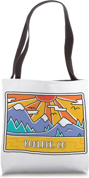 Boulder, CO Colorado Mountains Outdoor art retro sunset Tote Bag