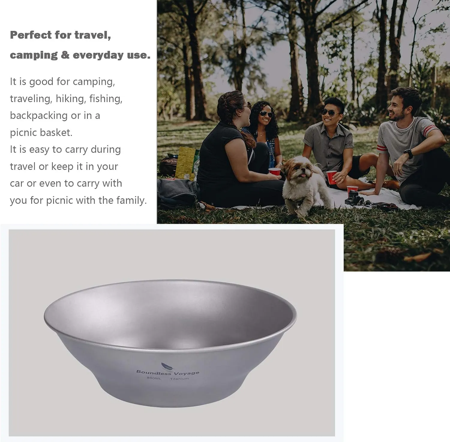 Boundless Voyage Titanium Dish Plate With Mesh Bag - Outdoor Dishware and Utensils Mess Kit, Single-Walled Bowl for Camping, Backpack Hiking