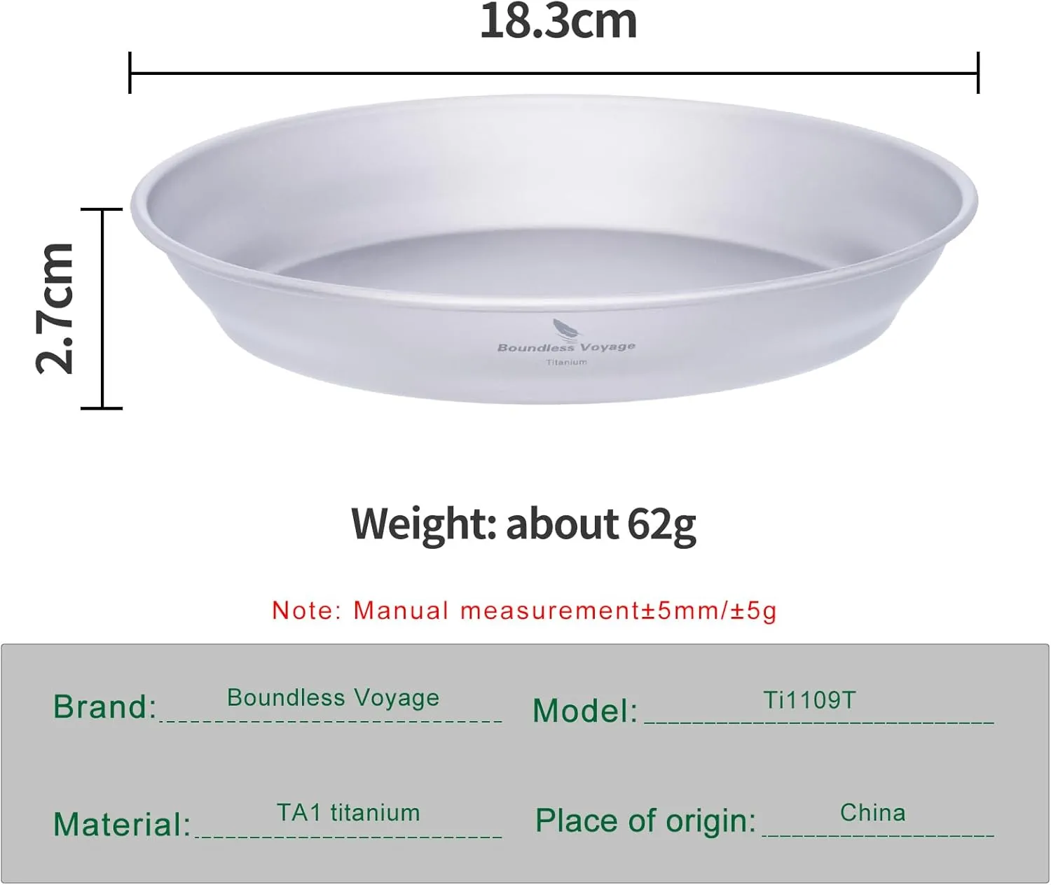 Boundless Voyage Titanium Dish Plate With Mesh Bag - Outdoor Dishware and Utensils Mess Kit, Single-Walled Bowl for Camping, Backpack Hiking