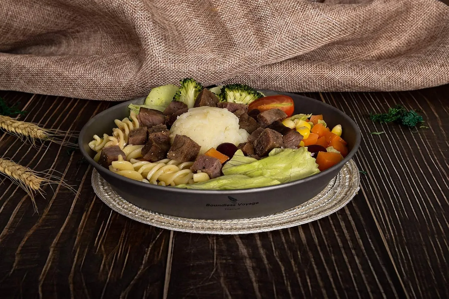 Boundless Voyage Titanium Dish Plate With Mesh Bag - Outdoor Dishware and Utensils Mess Kit, Single-Walled Bowl for Camping, Backpack Hiking