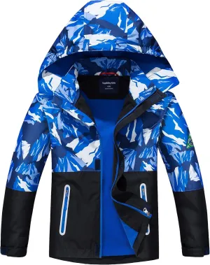 Boys Girls Rain Jacket for Kids Waterproof Coat Lightweight Hooded Fleece Lined Raincoats Windbreakers
