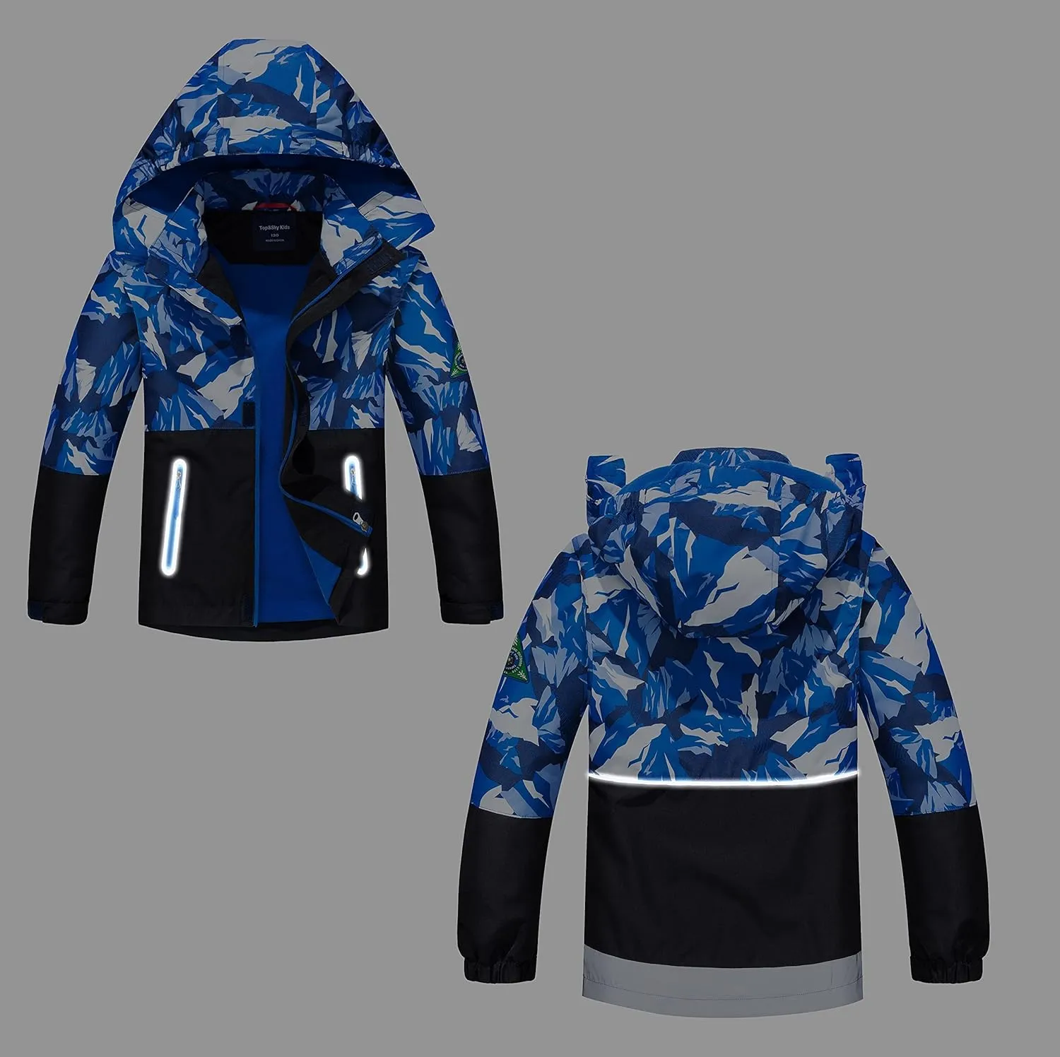 Boys Girls Rain Jacket for Kids Waterproof Coat Lightweight Hooded Fleece Lined Raincoats Windbreakers