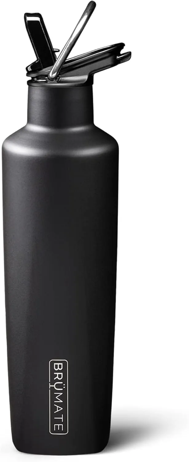 BrüMate ReHydration Mini Kids Water Bottle | 100% Leakproof Insulated Water Bottle for Kids with Straw | Stainless Steel Water Canteen | Perfect Kids Water Bottle for School | 16oz (Matte Black)